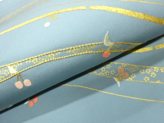  塩瀬金駒刺繍曲線に実模様名古屋帯